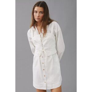 Pilcro Anthropologie White Button-Down Shirt Dress Linen Corset Top Medium 7799
